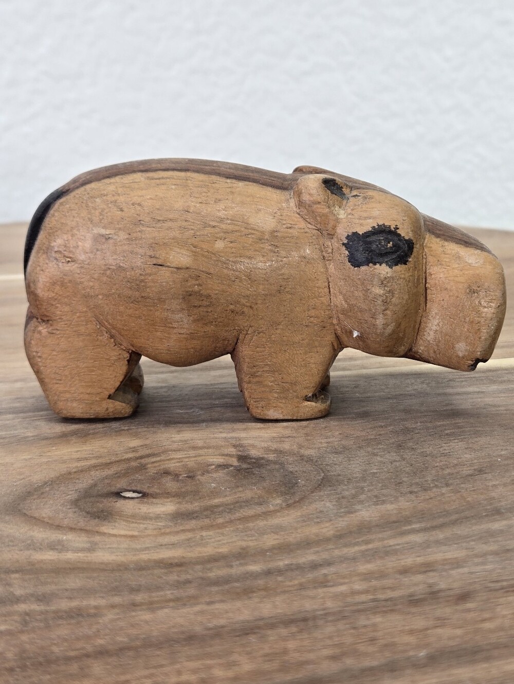 VTG Vintage Hand Carved WoodenHippopotamus Figurine House Hippo Africa Folk Ar